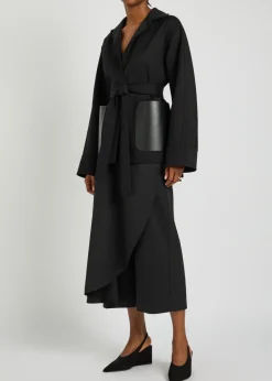 Leather and wool wrap jacket