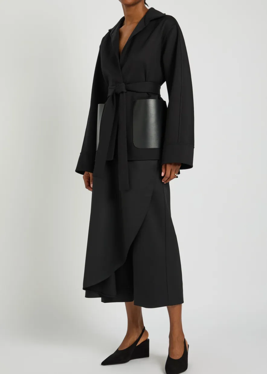 Leather and wool wrap jacket