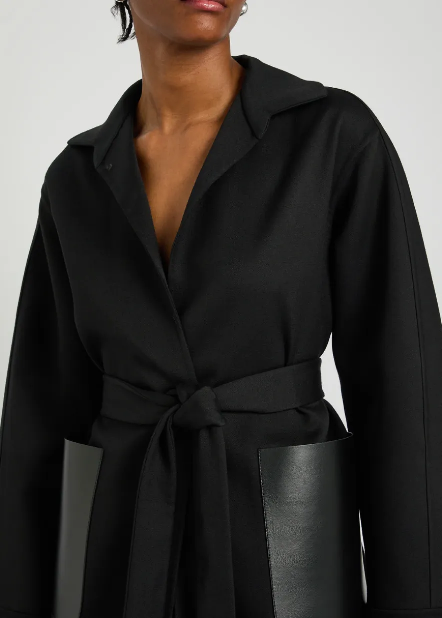 Leather and wool wrap jacket