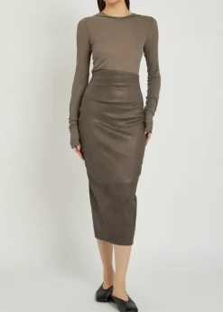 Leather-blend midi skirt