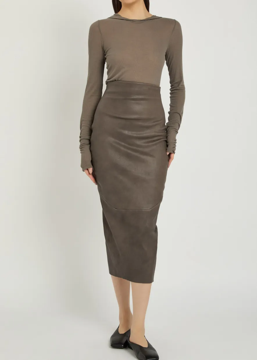 Leather-blend midi skirt