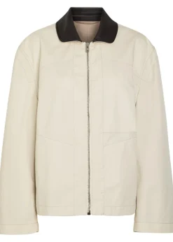 Leather collar cotton jacket