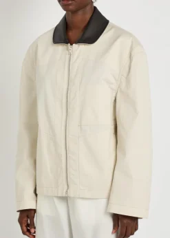 Leather collar cotton jacket