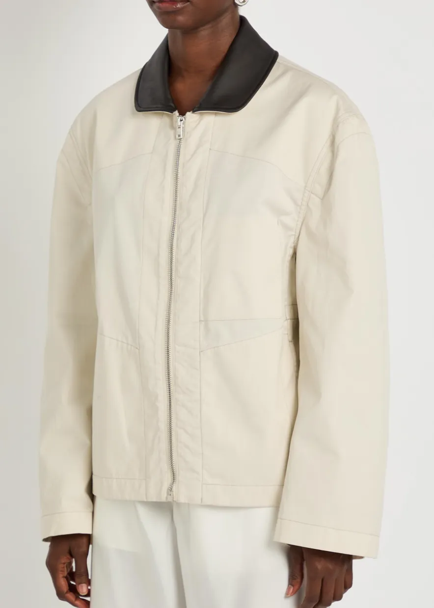Leather collar cotton jacket