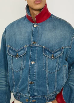 Leather-collar denim jacket