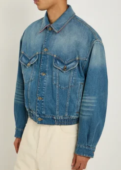 Leather-collar denim jacket