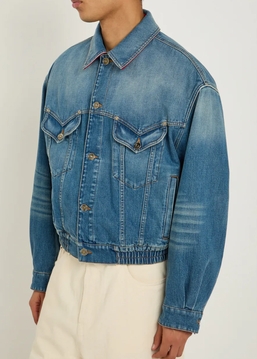 Leather-collar denim jacket