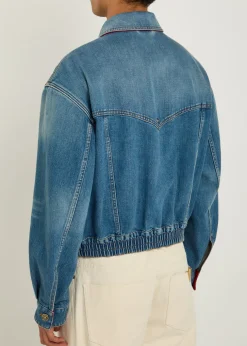 Leather-collar denim jacket