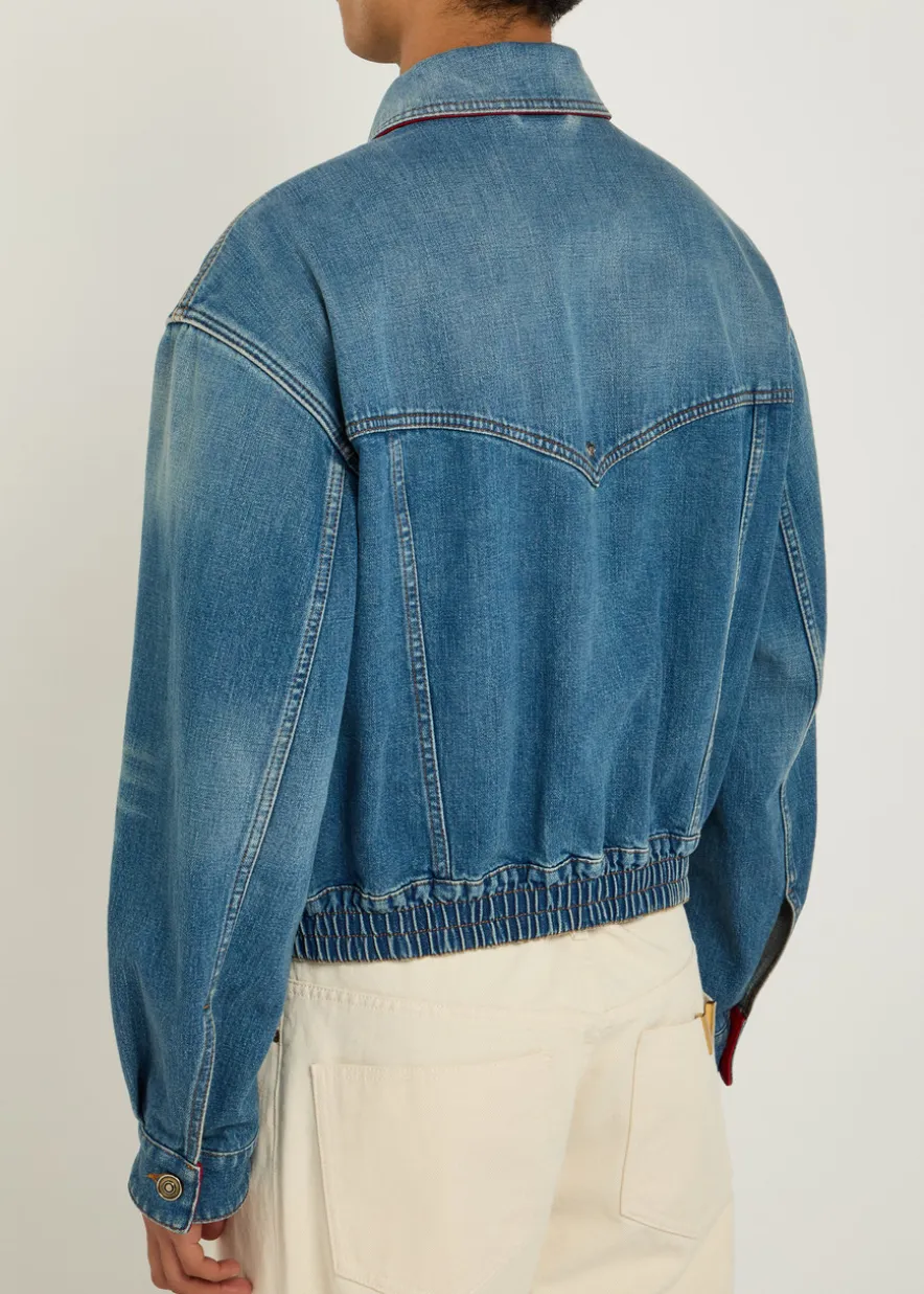 Leather-collar denim jacket