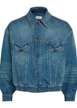 Leather-collar denim jacket