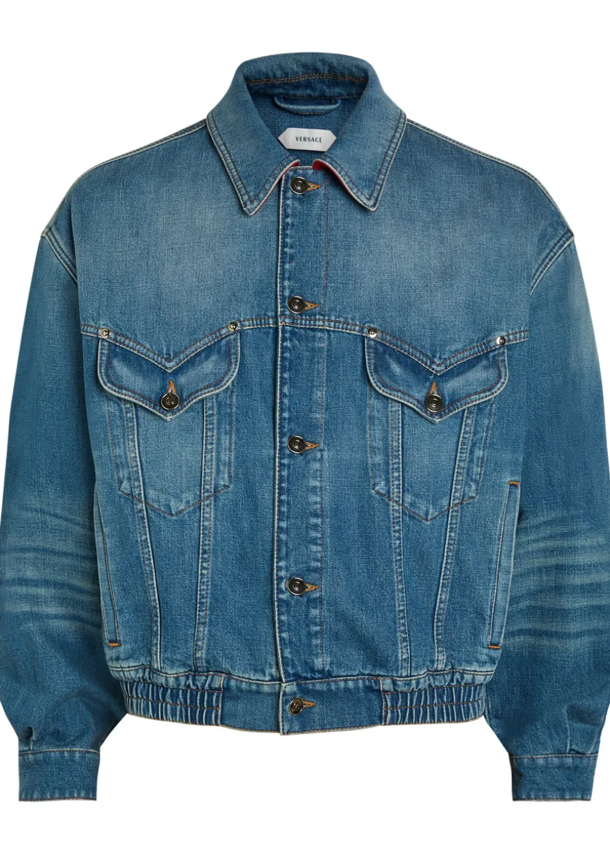 Leather-collar denim jacket