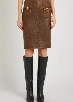 Leather midi skirt