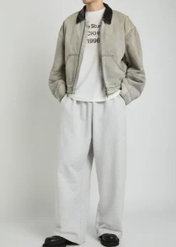 Leather-trim cotton-twill jacket