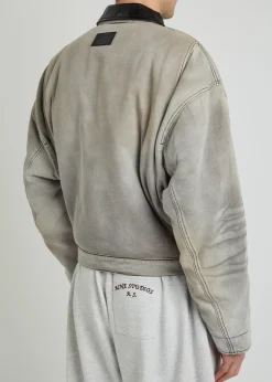 Leather-trim cotton-twill jacket