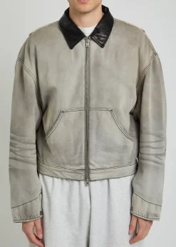 Leather-trim cotton-twill jacket