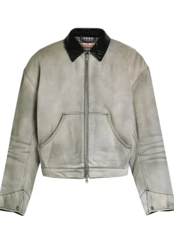 Leather-trim cotton-twill jacket