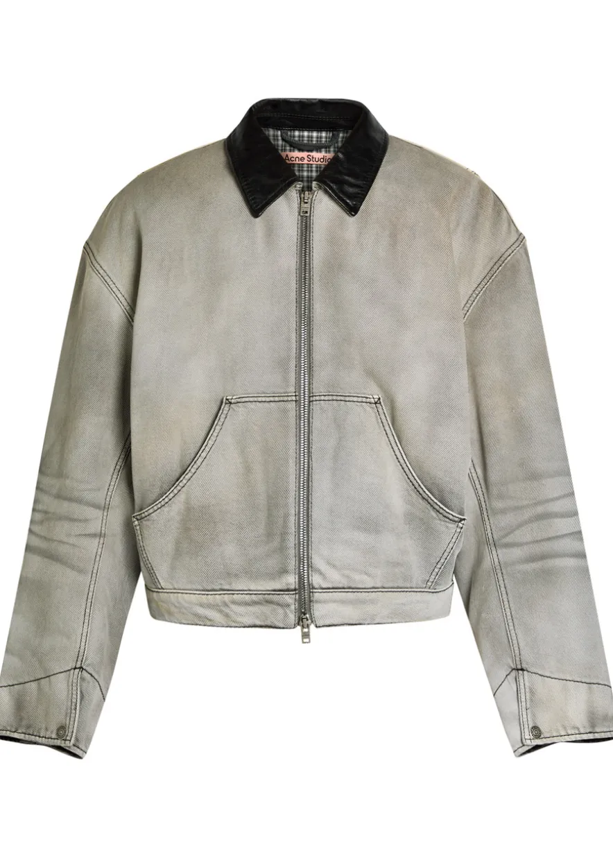 Leather-trim cotton-twill jacket