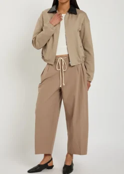 Leather-trimmed twill jacket