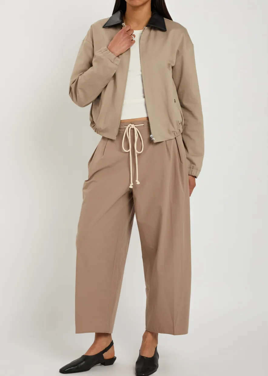 Leather-trimmed twill jacket