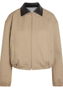 Leather-trimmed twill jacket
