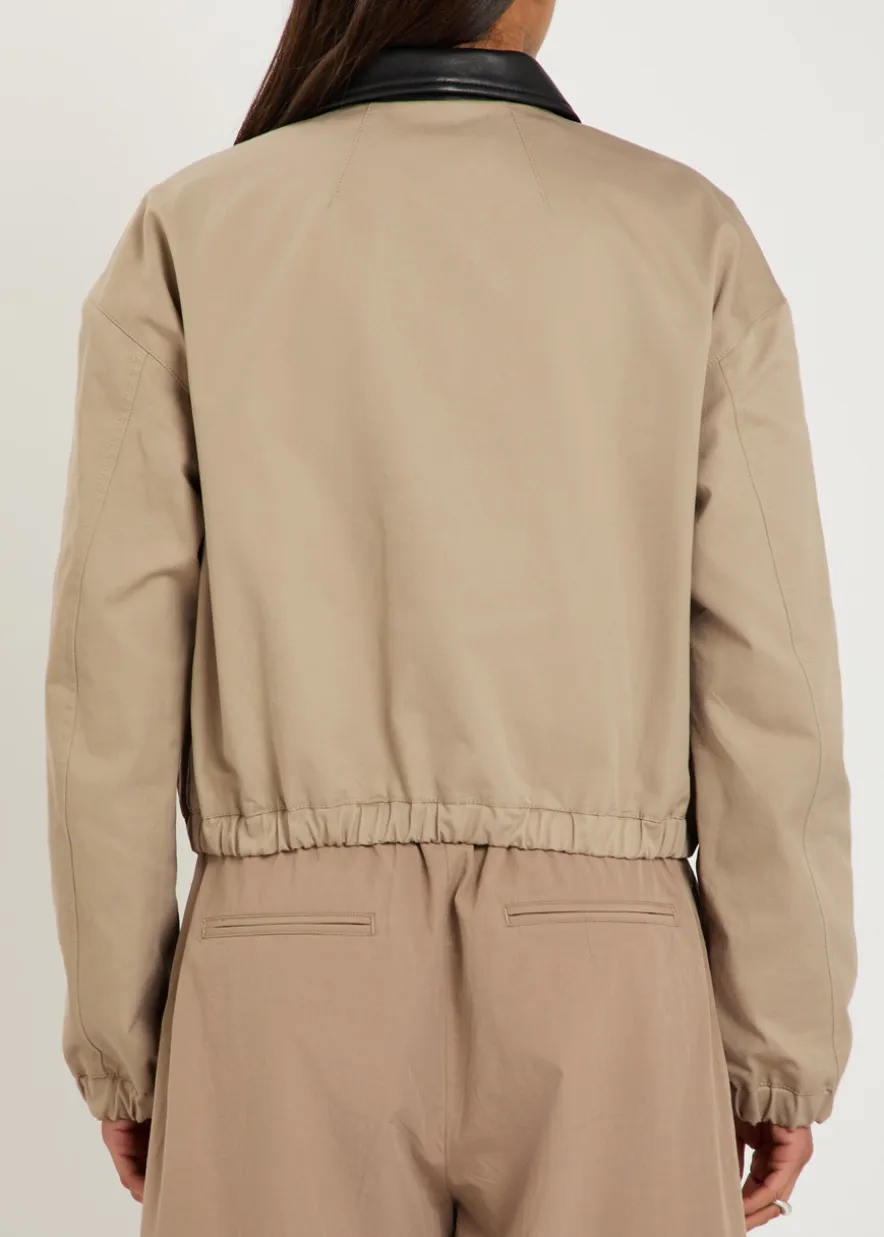 Leather-trimmed twill jacket