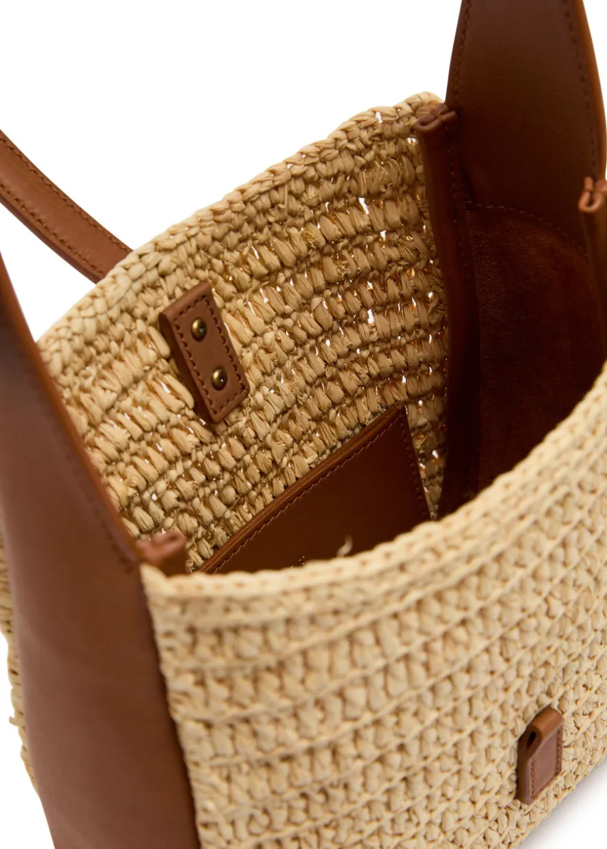 Le 5 à 7 leather and raffia shoulder bag