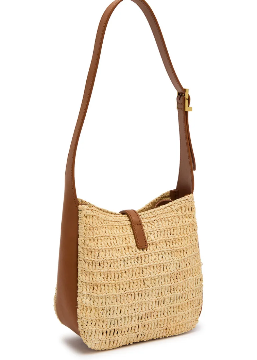 Le 5 à 7 leather and raffia shoulder bag
