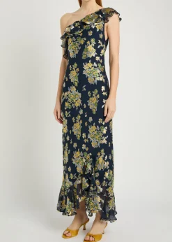 Leon floral one-shoulder chiffon midi dress