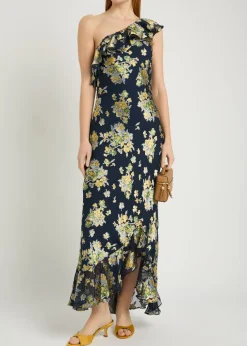 Leon floral one-shoulder chiffon midi dress