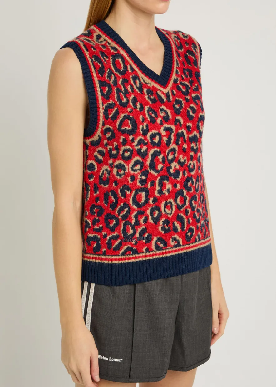 Leopard-intarsia knit vest