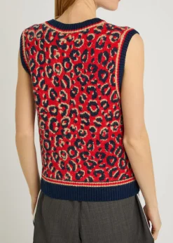 Leopard-intarsia knit vest