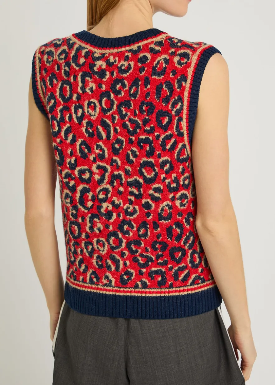 Leopard-intarsia knit vest