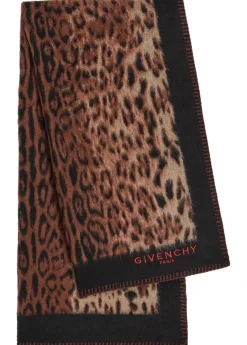 Leopard-print brushed wool scarf