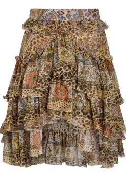 Leopard-print frill silk mini skirt