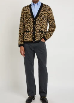 Leopard-print wool cardigan