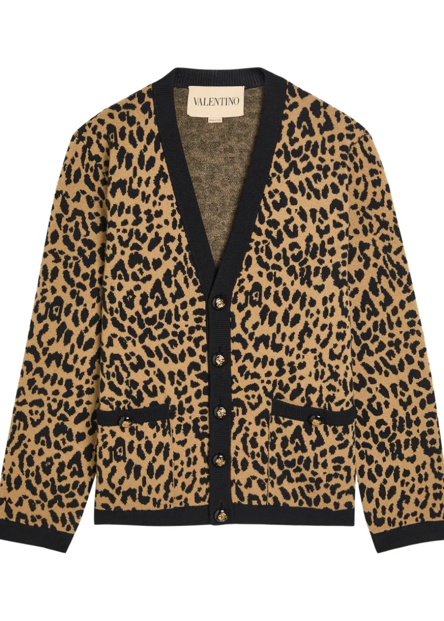 Leopard-print wool cardigan