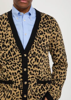 Leopard-print wool cardigan