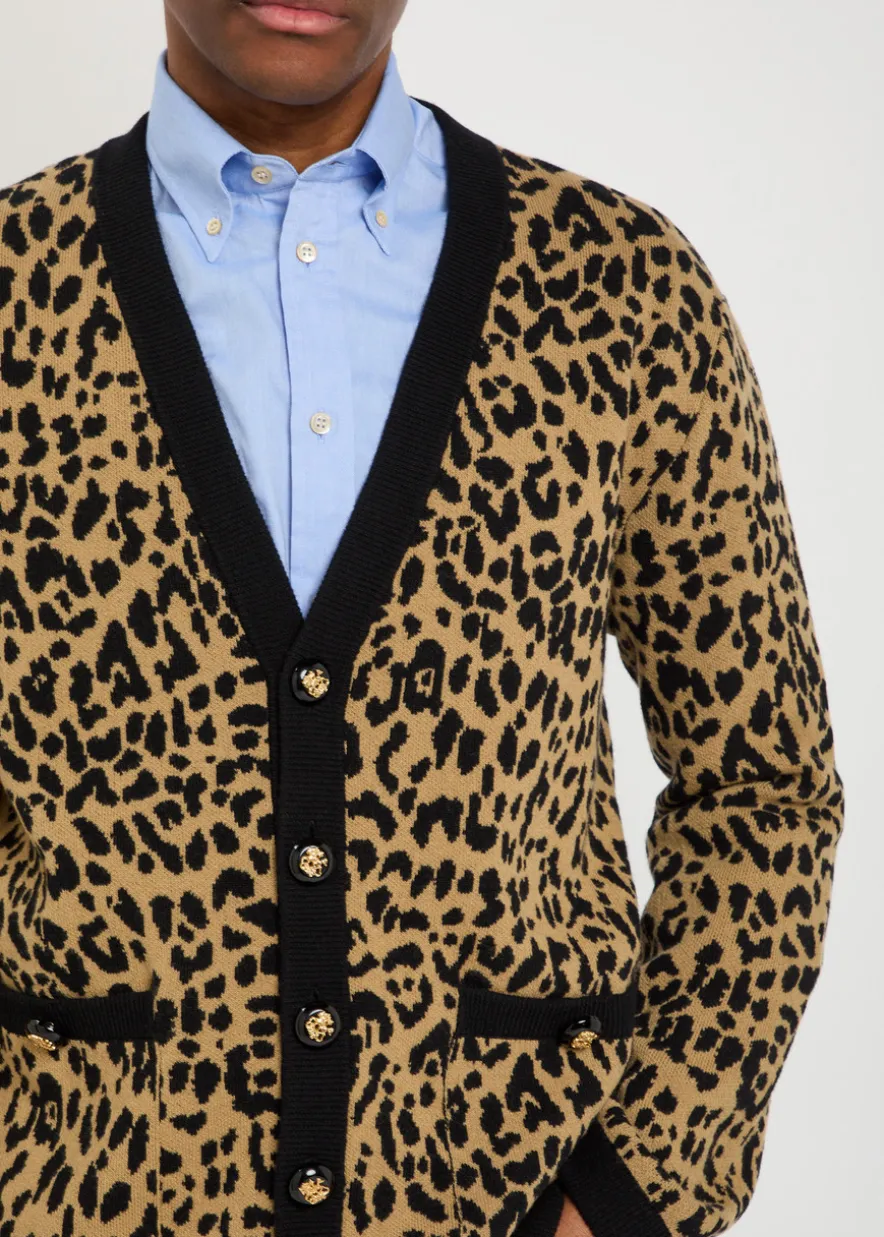 Leopard-print wool cardigan