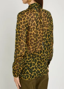 Leopard semi-sheer silk blouse