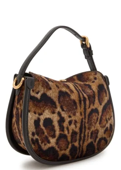 Leopard velvet and leather cross-body bag