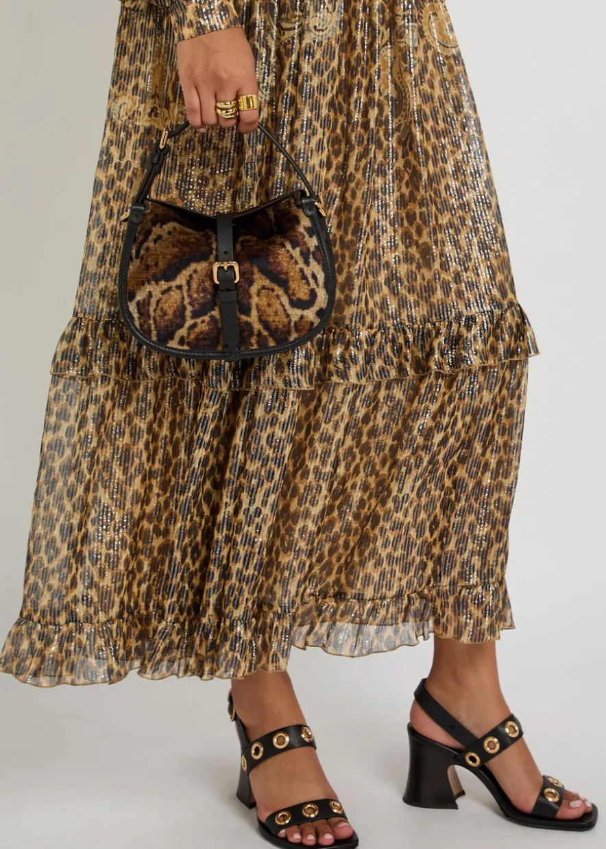 Leopard velvet and leather cross-body bag