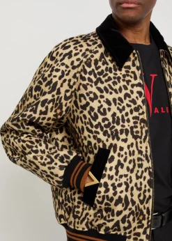 Leopard velvet-trim wool bomber jacket