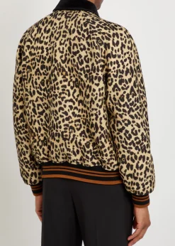 Leopard velvet-trim wool bomber jacket