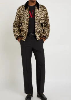 Leopard velvet-trim wool bomber jacket