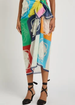 Le Pareo Hippocampe printed cotton and silk-blend sarong