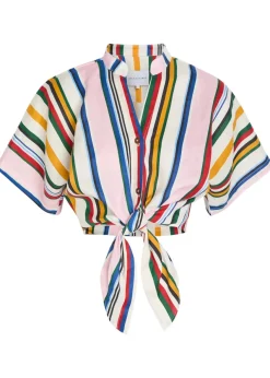 Leroy striped cropped linen top