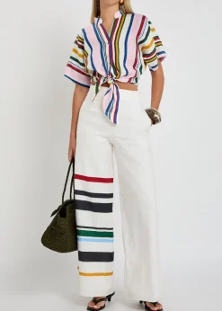 Leroy striped cropped linen top
