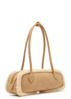 Le Teckle medium shearling-trimmed suede shoulder bag