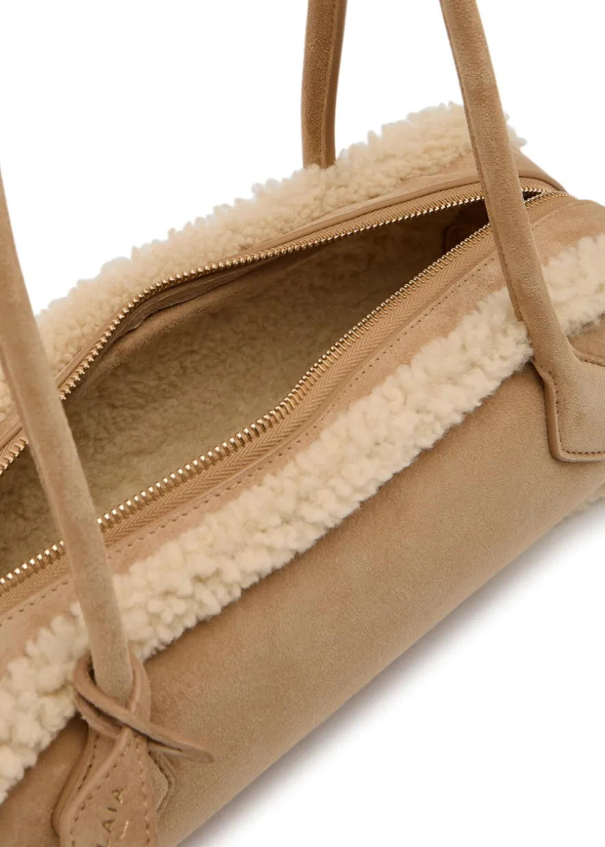 Le Teckle medium shearling-trimmed suede shoulder bag