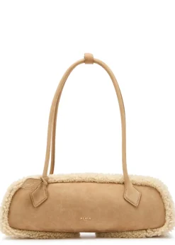 Le Teckle medium shearling-trimmed suede shoulder bag